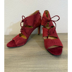 Franco Sarto Shawnee red suede lace-up stiletto booties size 9 NWOTs
